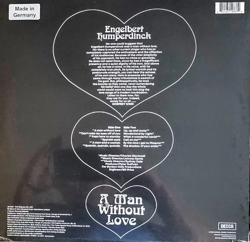 ENGELBERT HUMPERDINCK - A MAN WITHOUT LOVE - GREEN VINYL LP " NEW, SEALED " - Image 2 of 2