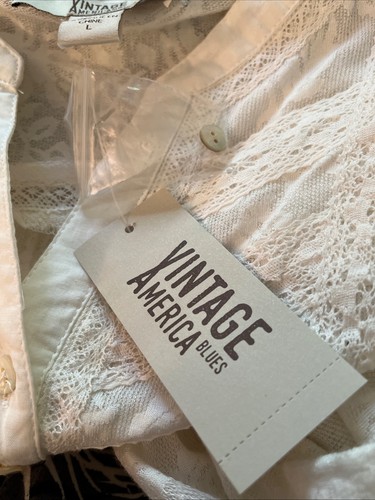 Vintage America Womens Large Ivory Off White Boho Peasant Stretch Lace Top Shirt - Picture 6 of 8