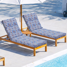 Juego de 2 cojines chaise lounge exteriores marroquíes azules resistentes al agua y a la decoloración