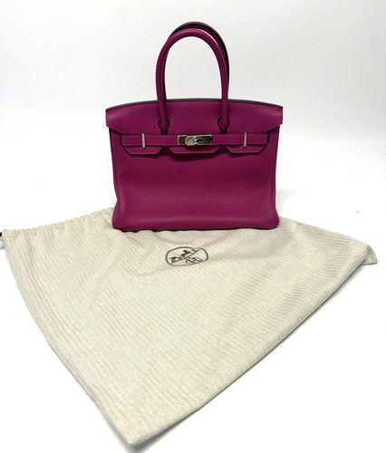 AUTH Hermes Birkin 30 Rose Pourpre Togo Leather Palladium Hardware Handbag
