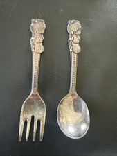 Child Toddler Silverware Prayer Baby Fork Spoon Set 1989 S Butcher Enesco Vtg