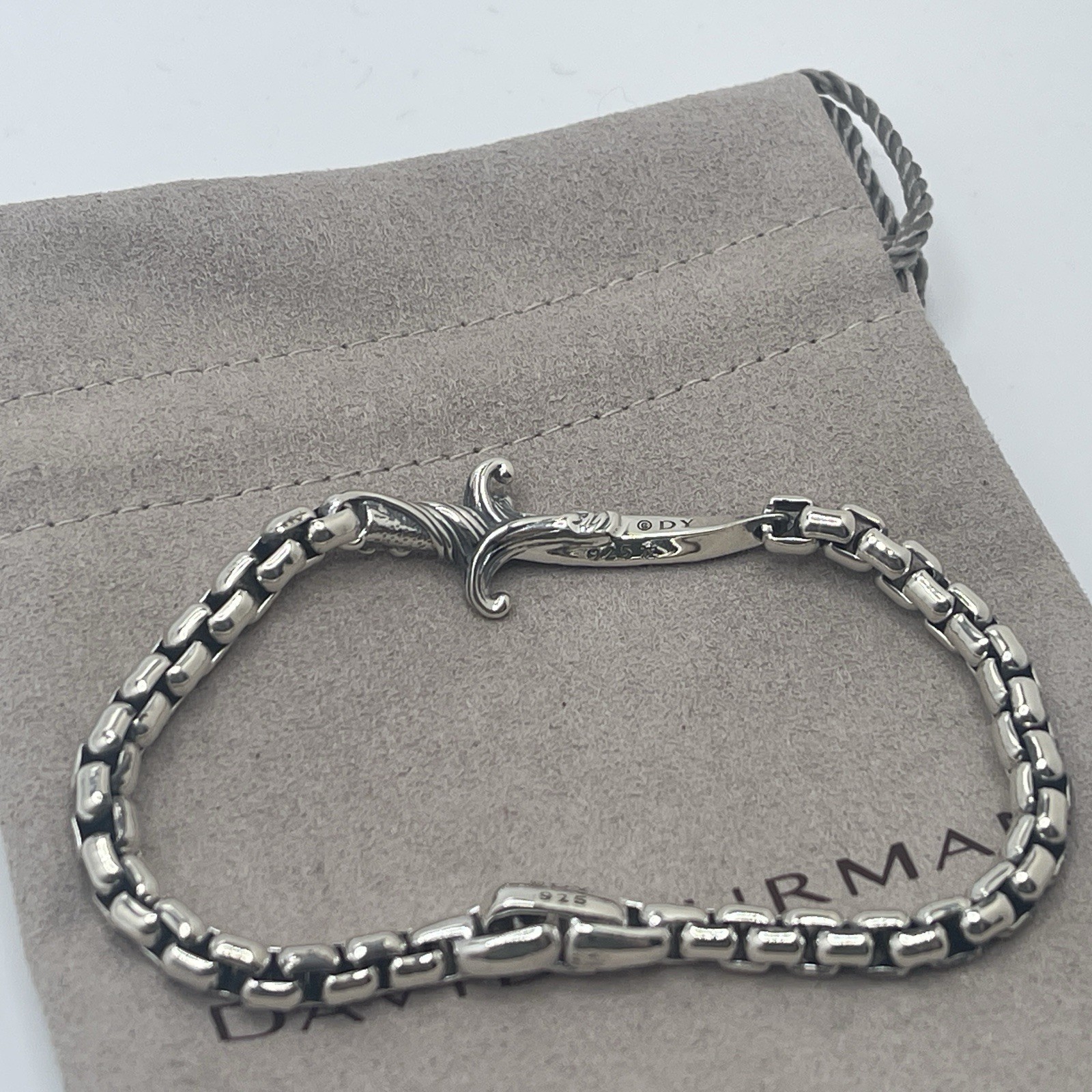 David Yurman 925 Sterling Silver Waves Dagger Chain Bracelet 8"