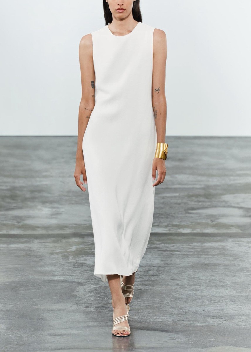 【関税＆送料込み】Off-White Viscose Blend Dress ZARA WOMEN LINEN BLEND MIDI DRESS ZW COLLECTION OYSTER WHITE