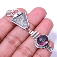 Rainbow Mystic Fire Topaz Oxidised Designer 925 Sterling Silver Pendant 2.5" P34