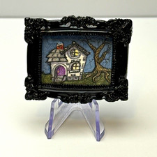 MINIATURE WATERCOLOR PAINTING Cozy Witch House Twisted Tree Samhain Night Art