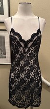 Vtg Delicates Lingerie S Black Lace Coquette Nighty Chemise Babydoll