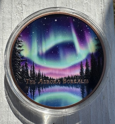 #ad Aurora Borealis Natural Wonders Colorized 5 oz 999 Copper Round Northern Lights $20.81