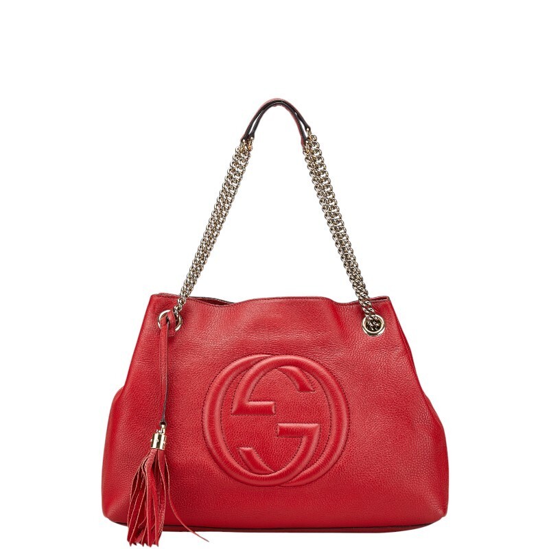 Gucci Soho Interlocking G Tote Bag Shoulder Bag 303982 Red Leather Ladies GUCCI