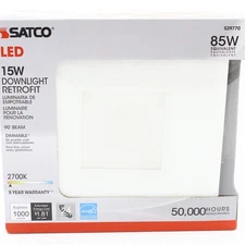 Satco S29770 White 15W LED Recesed Retrofit 5-6" Downlight Square Dimmable 2700K