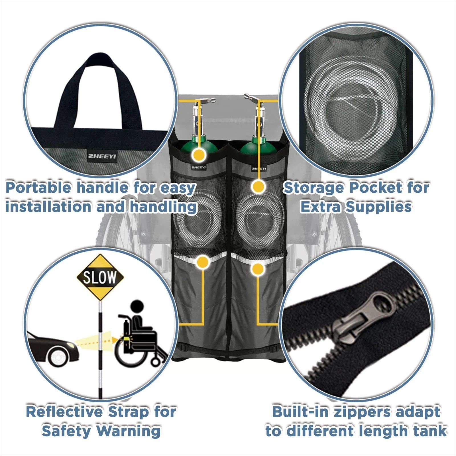 Dual Oxygen Tank Holder for Wheelchairs – Oxygen Cylinder Carrier Bag