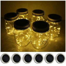 Decorman Solar Mason Jar Lid Lights, 6 Pack 10 LED Waterproof String Fairy St...
