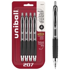 uni-ball 207 Retractable Gel Pens, Medium Point 4 Count Pack of 1 , Black