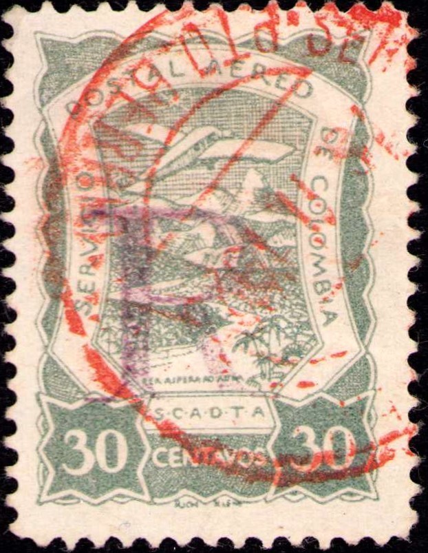 COLOMBIA - SCADTA - REGISTRATION - 30c  "R" IN VIOLET - PUERTO BERRIO - 1921 RRR