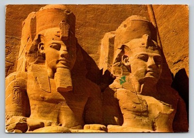 Vintage Abu Simbel Ramesses II Colossal Statues Egypt Postcard 1969 Posted