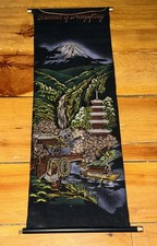 Ancien rouleau de temple peint en velours - rouleau japonais texturé à suspendre au mur