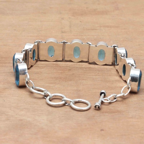 Swiss Blue Quartz Gemstone Handmade Ethnic Jewelry Bracelets 7-8'' - Picture 3 of 11