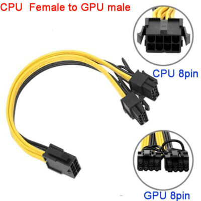 Power Adapter Cable 8pin to 6+2pin CPU Female 8pin to PCIE GPU Dual Male 8pin #W