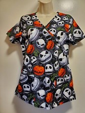 Women's Halloween Disney The Nightmare Before Christmas Scrub Top Size Small New