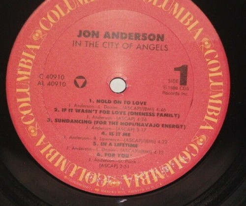 JON ANDERSON In The City Of Angels LP VG+ Plays Well 1988 Columbia Records - Picture 3 of 4