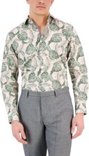 Bar Iii Mens Hoja Slim-Fit Button Down Botanical Shirt Apricot Olive XL 