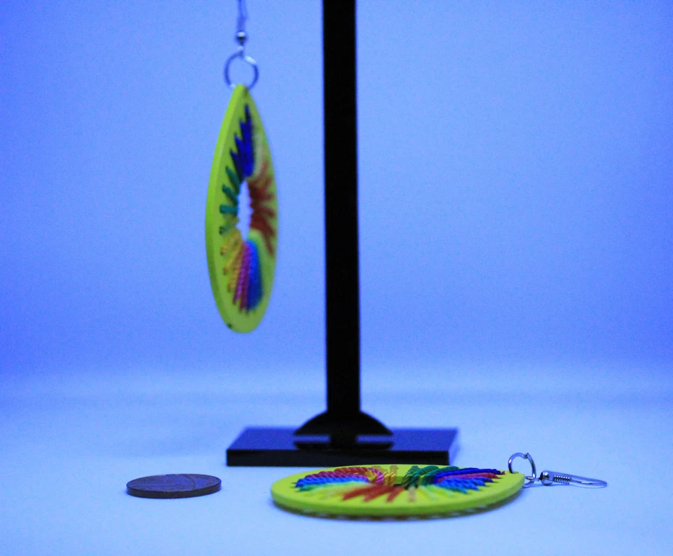 Long Dangle Yellow Leather Multicolor Thread Earrings 1980' - Image 2 of 2