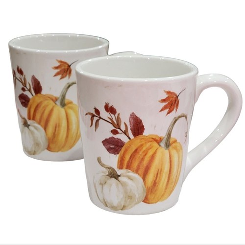 Autumnal Pumpkin Design Farmhouse Ceramic Coffee Mug Set of 4pc 12oz - Picture 2 of 9