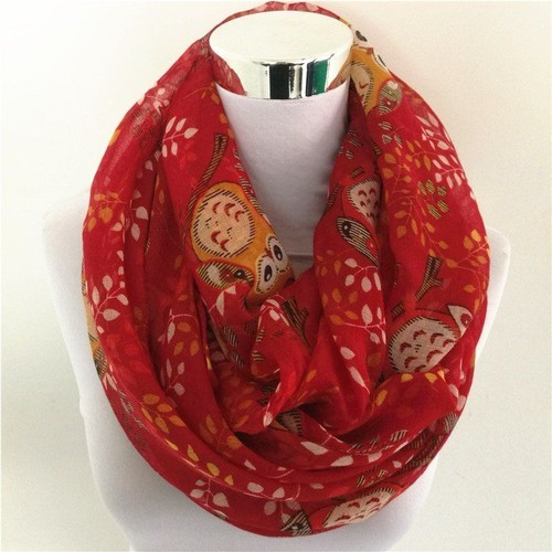 Women Owl Print Scarf Viscose Band Infinity Scarves Tree Animal Bird Shawl 1Pc - Picture 3 of 20