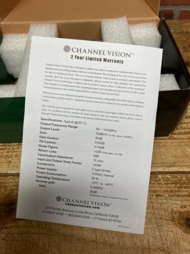 Channel Vision CVT-40BID 5-1000MHz RF Antenna/Cable Amplifier with 40DB Gain - Picture 5 of 6