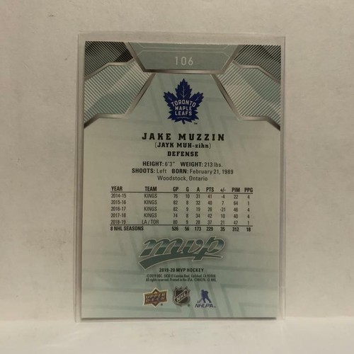 #106 Jake Muzzin Toronto Maple Leafs 2019-20 Upper Deck MVP Hockey Card KQ - Picture 2 of 2