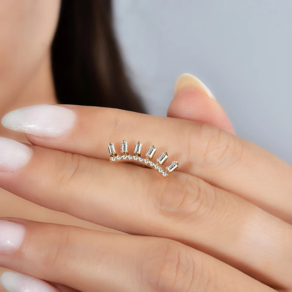 14K Solid Gold Marquise CZ Earring Flatback Stud Tragus Geometric Piercing 18G - Image 3 of 4