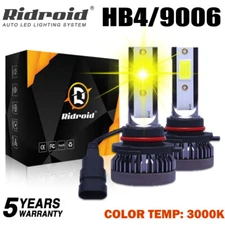 Pair 9006 HB4 3000K Yellow LED Headlight Super Bright Fog Driving Light Bulb Kit