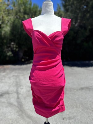 Artelier Nicole Miller Women Dress 4 Pink Linen Sleeveless Ruched Pencil  Barbie | eBay