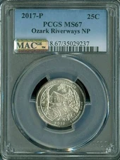 2017 P OZARKS RIVERWAYS QUARTER PCGS MS67 2ND FINEST REGISTRY MAC SPOTLESS   *