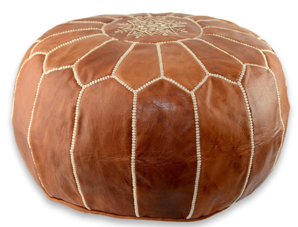 MOROCCAN LEATHER POUFFE FOOTSTOOL OTTOMAN BEANBAG TAN BROWN **HANDMADE** - image 3 of 4