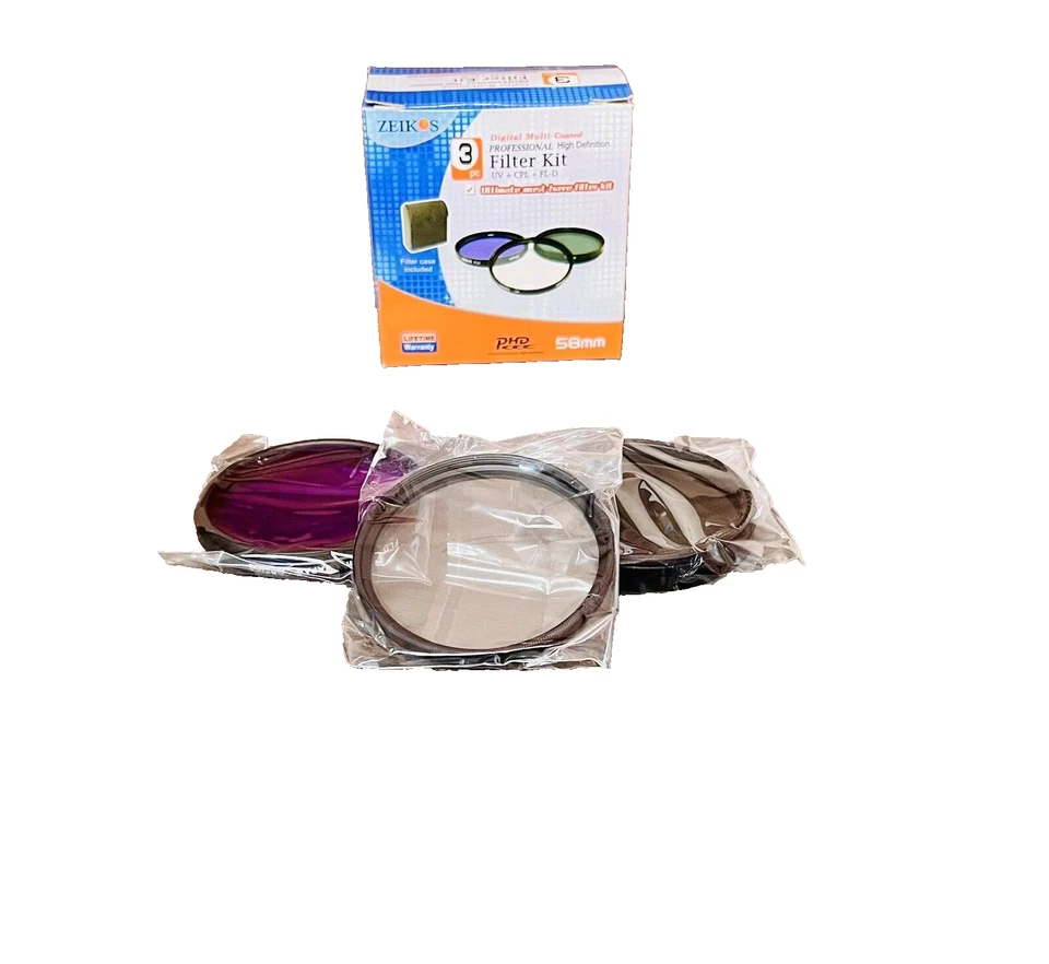 LOT Zeikos 58mm Multi-Coated 3 Piece Filter Kit (UV-CPL-FLD) Photo Camera lens - Image 3 of 4