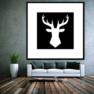 LEINWAND BILD ER XXL POP ART HIRSCH KOPF SW ABSTRAKT GEWEIH MODERN KUNST 130x130