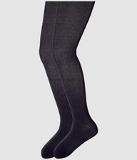 24 Jefferies Kid's Girl's Blue Stretch Ribbed 2-Pack Tight Size 8-10y