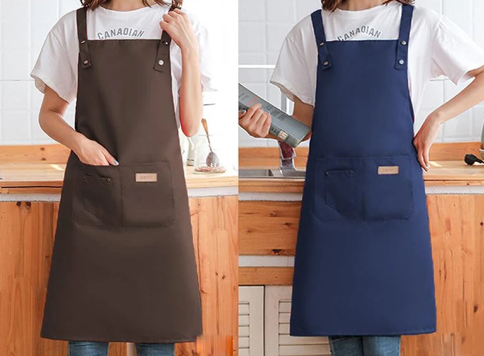 Water-proof Unisex Cotton Canvas H Adjustable Button Lace Kitchen Apron Cafe - Image 3 of 4