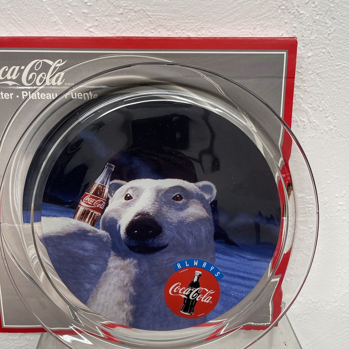 Vintage 1995 Coca Cola Coke Platter Polar Bear Glass Bottle 13