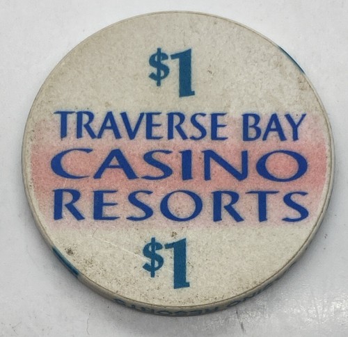 Chip de casino Traverse Bay Leelanau Sands $1 - cerámica Peshawbestown MI Michigan - Imagen 2 de 3