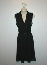 Cato Little Black Flowy Crepe Lined Dress - Size M Sheer Washable Gold Accents
