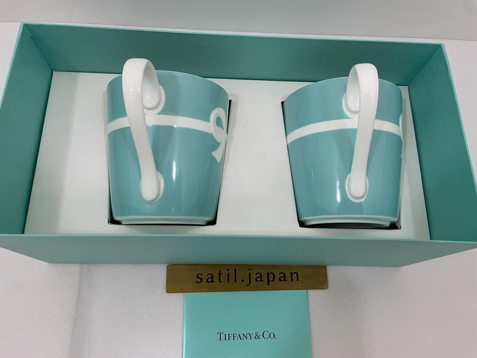 [NUEVO] TIFFANY & CO Cinta de Arco Hueso China Azul Taza Taza 2 piezas Japón Foto 4 de 4