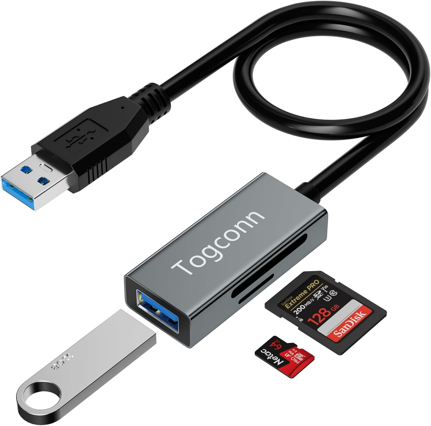 SD Card Reader 3 in 1, SD/TF Card Reader and USB a Female Port, Micro SD Memory-image