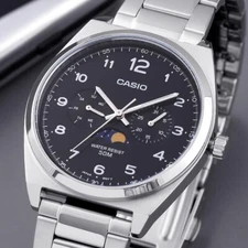 CASIO MTP-M300D-1AVDF Mens Black Moon Phase Business Metal Watch Original New