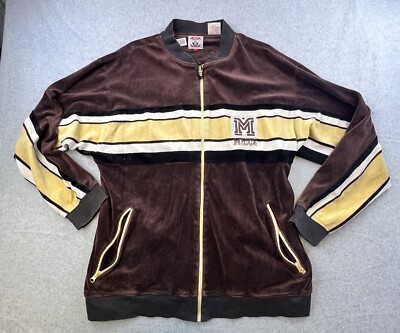 Vintage Mecca Jacket Mens XL Brown Gold Velour Long Sleeve Full 