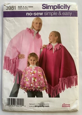 Simplicity 3981 Schnittmuster UNCUT Poncho ohne Nähen - Kind, Mädchen & Miss Größen