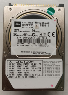 Toshiba 40gb MK4025GAS G5B000465 FKN5GA A5A000465 Disque Dur 2,5 Ide HDD