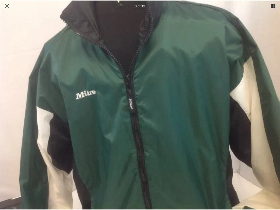Chaqueta de Fútbol Mitre Grande Hombre Verde Blanco Cremallera Completa Nylon Excelente 6297 YGI Foto 3 de 4