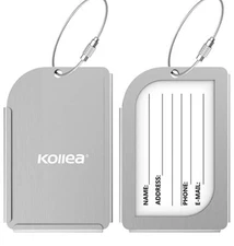 2  Silver Aluminum Luggage Tags Suitcase Carry On Baggage Travel Holiday Gift