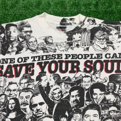 トップス SAVE YOUR SOUL All Over Print Tee XXL Save Your Soul Vintage T Shirt 90s Rap AOP Oneita Jesus Love